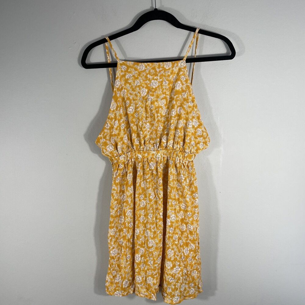 Cotton On Womens Floral Retro Yellow Mini Sundress Frenchie Open Back Size S